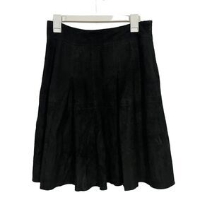 ETCETERA Black Suede Midi Length Skater Style Skirt